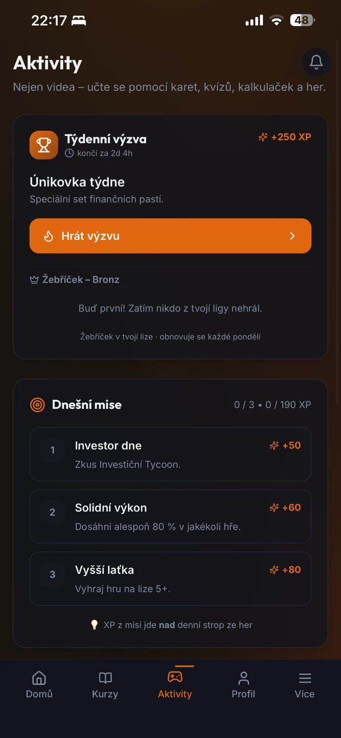 Aktivity, denní mise a XP výzvy